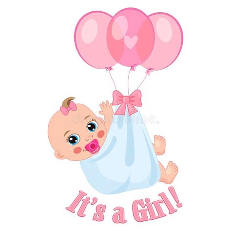 Newborn Baby Girl Shower Card Vector Illustration. it`s a Girl Stock ...