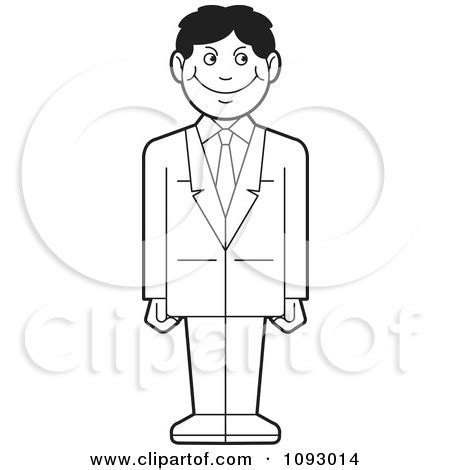 Clipart Outlined Grinning Business Man Standing In A Suit - Royalty Free Vector Illustration by ...