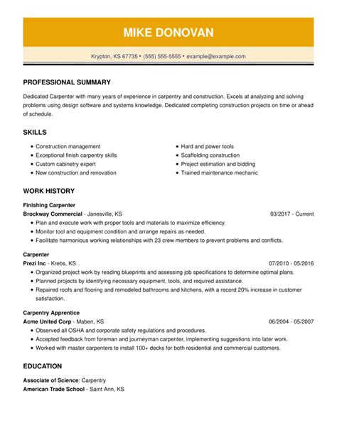 Carpenter Resume Example + Helpful Tips | MyPerfectResume