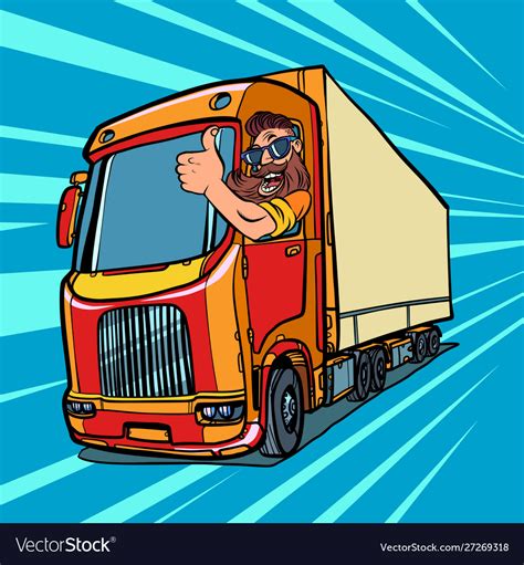 Truck driver man with beard thumbs up Royalty Free Vector