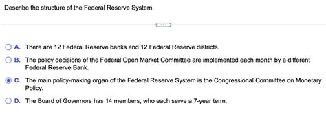 Solved Describe the structure of the Federal Reserve System. | Chegg.com