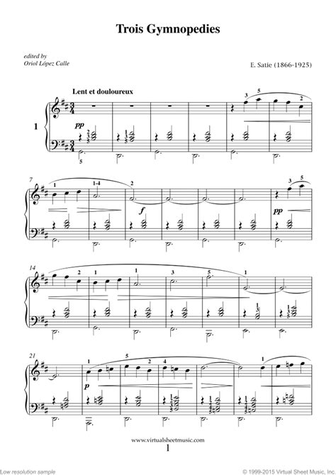 Satie - Trois Gymnopedies sheet music for piano solo [PDF]