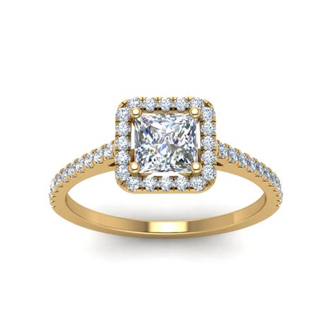 Princess Cut Square Halo Diamond Engagement Ring In 14K Yellow Gold | Fascinating Diamonds