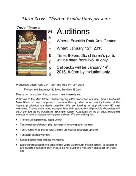 Main Street Theater Productions presents… Auditions Where