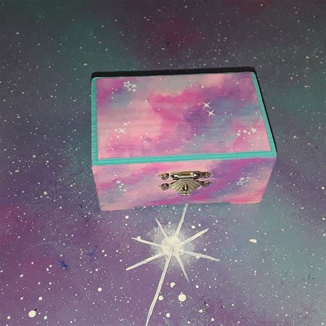 Hand painted pink and purple galaxy jewelry box / space celestial wood ...