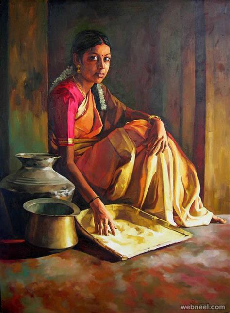 Realistic Tamil Woman Painting By Ilayaraja 17