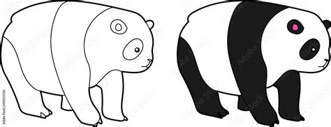 Panda vector drawing cartoon coloring for children line art and colored ...