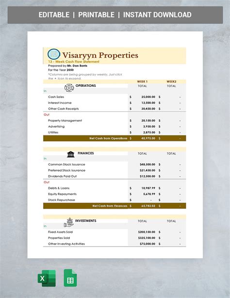 13-Week Cash Flow Template - Google Sheets, Excel | Template.net