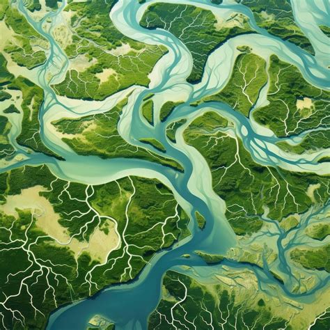 Premium AI Image | aerial view of a river delta with lush green ...