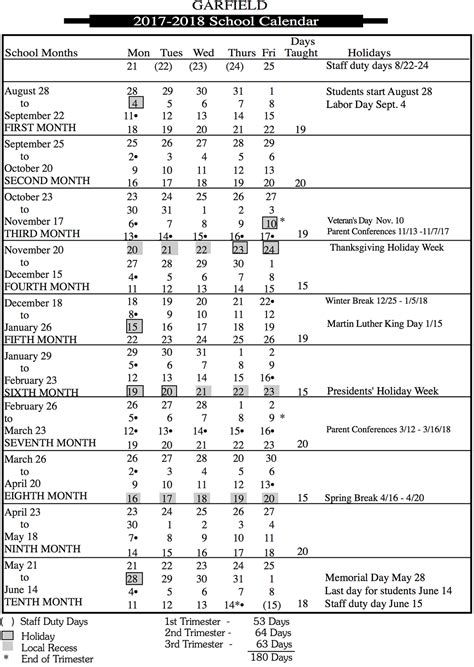 Garfield Annual Calendar | Garfield school, Garfield, Annual calendar
