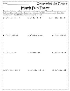 Completing the Square Activity {Completing the Square Worksheet}