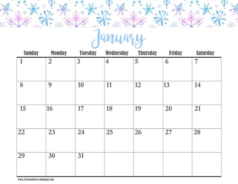 Printable January Calendar