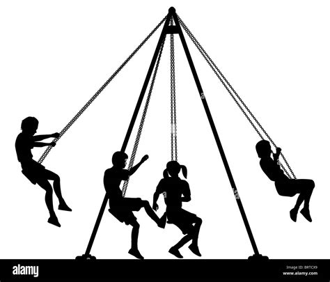 Illustrated silhouette of children on playground swings Stock Photo - Alamy