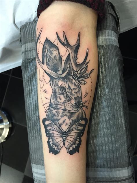 My girlfriend's latest tattoo: Jackalope. Done by Katie Shocrylas while she guests at Captured ...