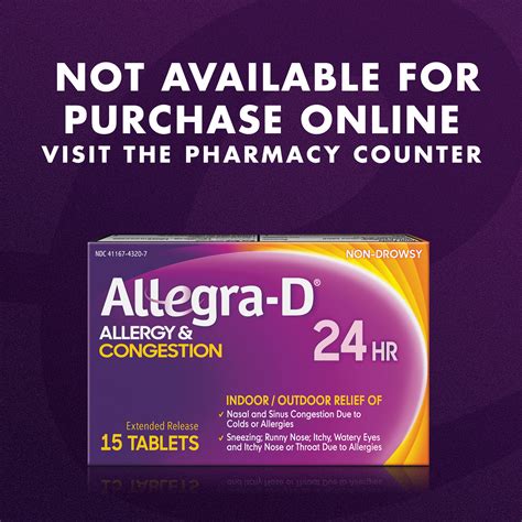 Allegra-D Pseudoephedrine 24-Hour Non-Drowsy Allergy & Congestion Relief Tablets, 15 Count ...