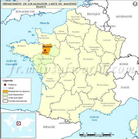 Carte de localisation de la Mayenne, Département Mayenne, France