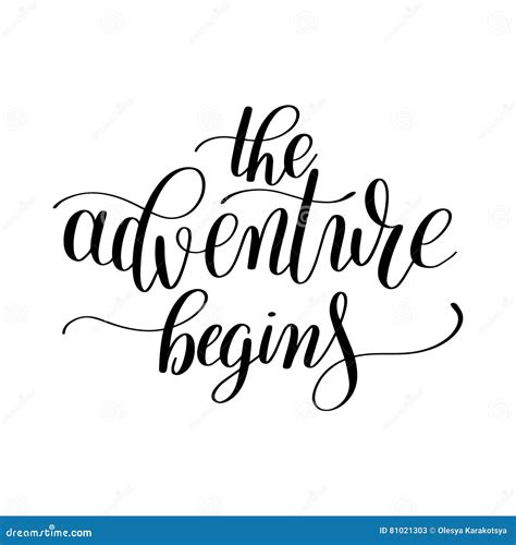 The Adventure Begins Handwritten Positive Inspirational Quote Br Cartoon Vector | CartoonDealer ...