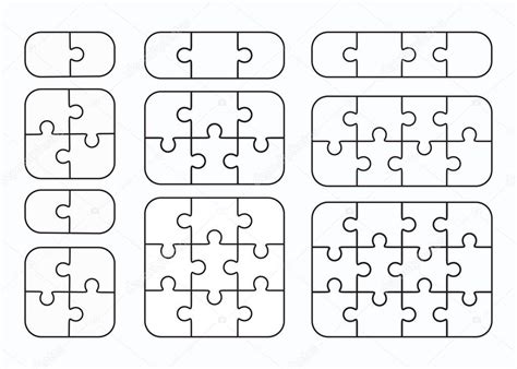 Jigsaw rompecabezas vector plano en blanco plantillas conjunto 2024