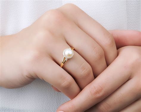 Pearl Gold Ring, Dainty Pearl Ring, Delicate Pearl Ring, 18K Solid Gold Ring, 14K Gold White ...