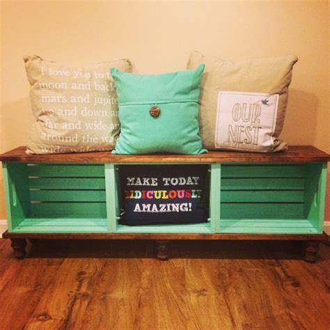 DIY crate entryway bench! #diy #rustic #shabbychic | Basement remodeling, Crates, Entryway bench