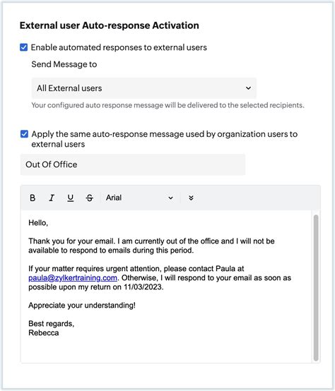 Out of office message configuration - Zoho Mail