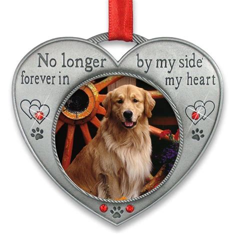 Pet Memorial Picture Ornament - No Longer By My Side - Heart Shaped Photo Frame Ornament - Loss ...