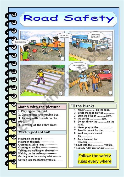 road safety esl worksheet by jhansi - road safety english esl ...