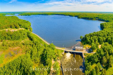 Allegan Dam with lake Allegan Aerial Photo from NW - 3x2 Ratio — Aerial ...