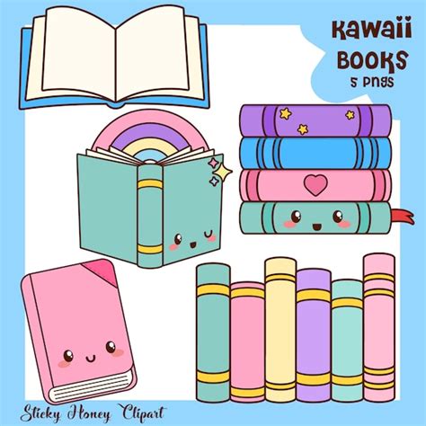 Book Clipart Kawaii Book Clipart Cute Book Icons Kawaii | Etsy