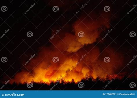 Big Smoke from the Burning Sugarcane Fields at Night. Stock Image - Image of environment, night ...