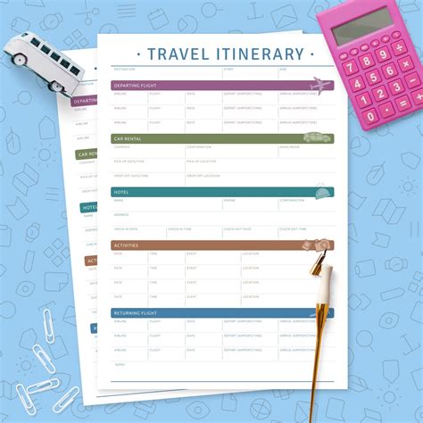 Travel Itinerary Template - Printable PDF