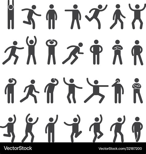 Stick characters posture icon action figures Vector Image