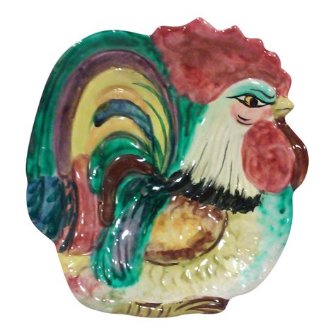 Italian Ceramic Rooster Dish | Chairish