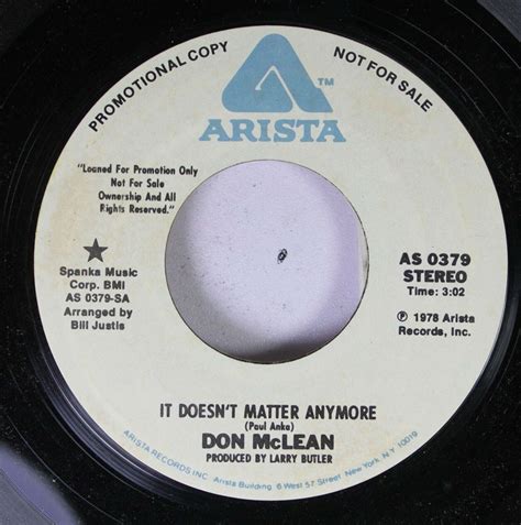 Rock Promo 45 Don Mclean - It Doesn'T Matter Anymore / It Doesn'T ...