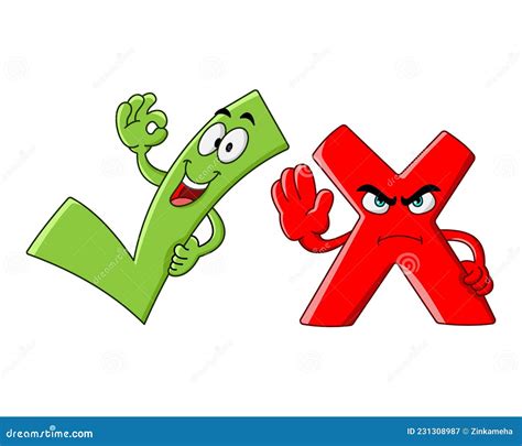 Tick and Cross Cartoon Face Illustration Stock Vector - Illustration of select, correct: 231308987