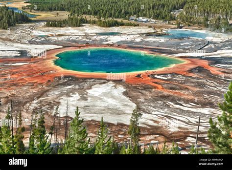 Yellowstone Grand Prismatic Spring aerial view landscape Stock Photo - Alamy