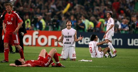 Brazil international Kaka celebrates Milan's victory over Liverpool in ...