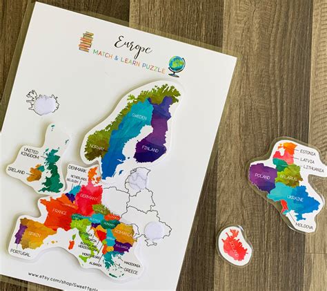 Europe Map Puzzle Kids Geography Lesson World Childrens | Etsy