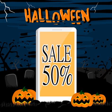 The mobile phone with the background on Halloween. 8349460 Vector Art ...