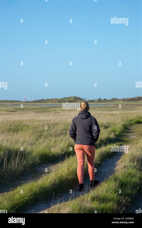 girl strolls at muy nature reserve at texel holland Stock Photo - Alamy