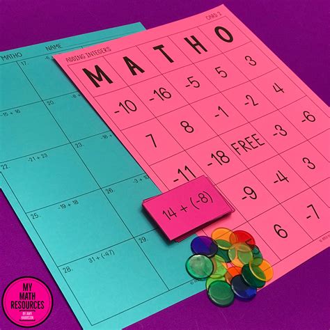 My Math Resources - Adding Integers MATHO (Bingo Game)