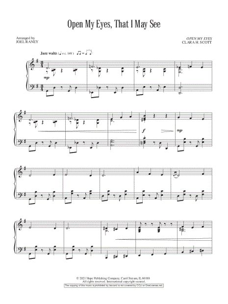 Joel Raney "Open My Eyes, That I May See" Sheet Music (Piano Solo) in G ...