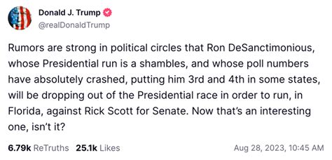 Donald Trump Starts Rumor That Ron DeSantis Is Dropping Out