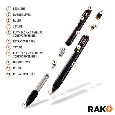 RAK Multi-Tool 2Pc Pen Set - LED Light, Touchscreen Stylus, Ruler ...