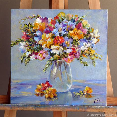 Oil painting wild flowers a Bouquet of freesias,a bouquet of flowers in a vase – купить на ...