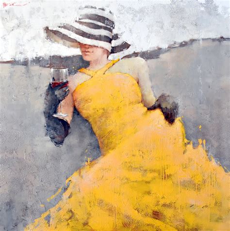 Andre Kohn - Print Canvas Woman Fiery Red Dress Vibrant Red Hat Wine ...