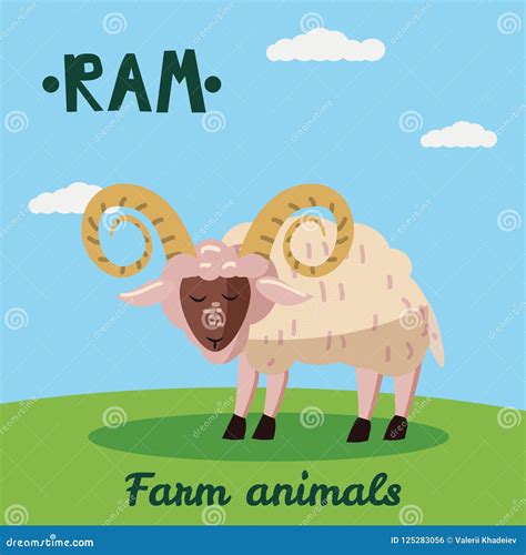 Cute Ram Farm Animal Character, Farm Animals, Vector Illustration on ...