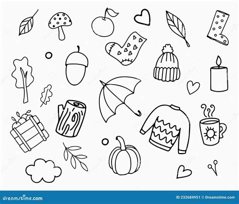 Autumn Set of Stickers, Hand-drawn Icons Stock Vector - Illustration of ...