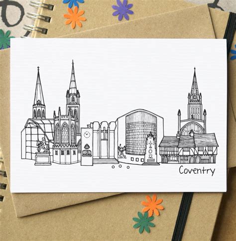 Coventry Skyline Cityscape Greetings Card By Becka Griffin Illustration | notonthehighstreet.com