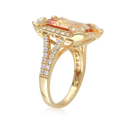 6.00 Carat Citrine and 1.30 ct. t.w. White Topaz Ring with Diamonds in 14kt Gold Over Sterling ...